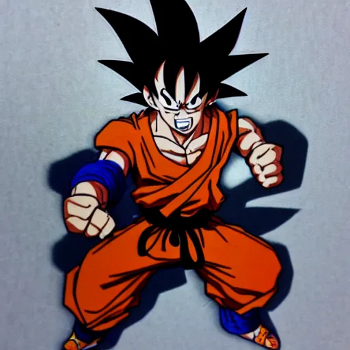 Image similar to die cut sticker, goku one piece style, splatter paint