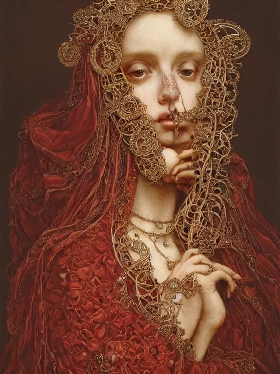 Prompt: a beautiful render of a baroque catholic veiled red queen with symmetry intricate detailed heart sculpture,by Lawrence Alma-Tadema, peter gric,aaron horkey,Billelis,trending on pinterest,hyperreal,jewelry,gold,intricate,maximalist,glittering,golden ratio,cinematic lighting