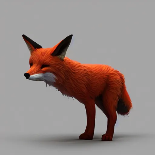 Prompt: vivid 3D animated designscapes with bursts of radiant particles–building an ethereal minimal space sculpture of a fox, professional concept art, trending on artstation, geometric