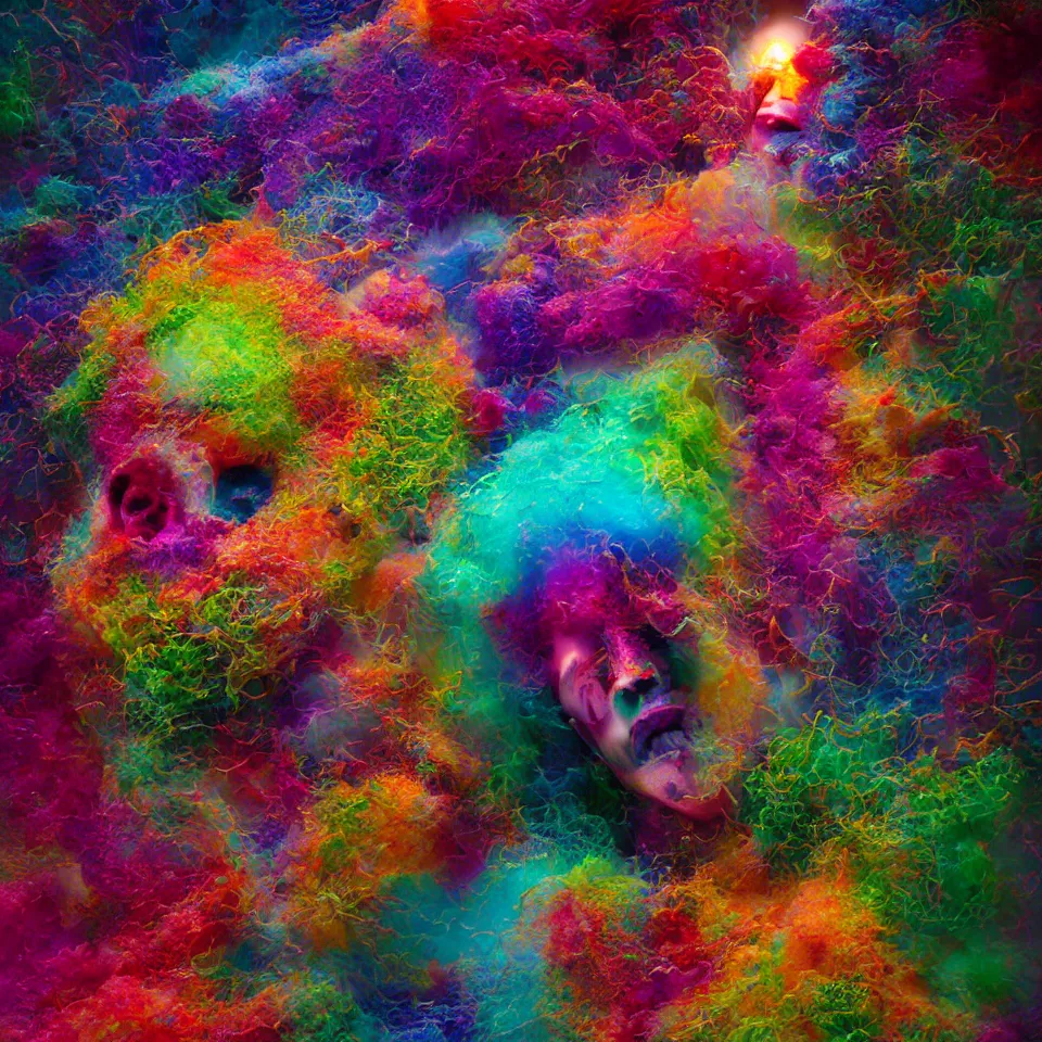 Prompt: insides of a human head explode outward as a huge mass of coloured powder, exploding powder, poetic, translucent, 8 k octane render, artistic photography, motion blur, hyperrealistic, medical photography, anatomically correct, realistic crisp textures, 8 k, art by lee griggs,