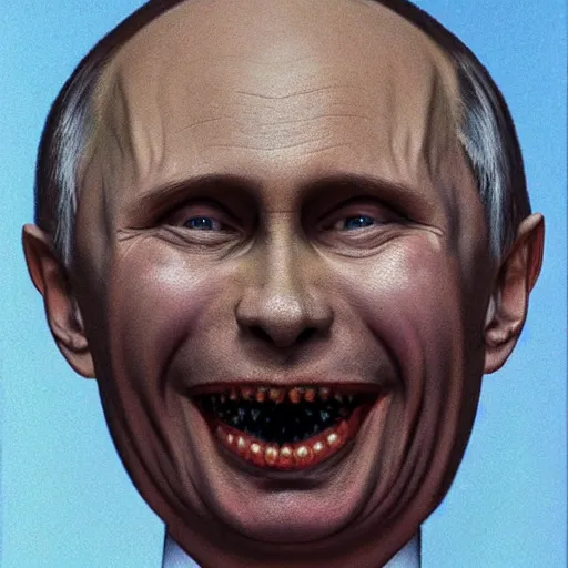 Image similar to portrait by giger of vladimir putin who became an ugly retarded lovecraftian monstrosity, photo - realistic, color image, 2 k, highly detailed