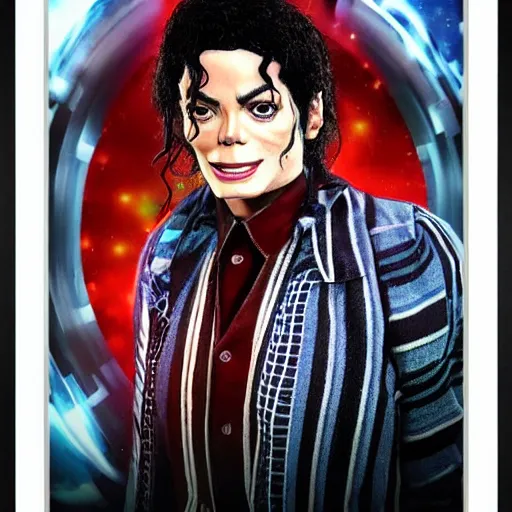 Image similar to a full body photograph of michael jackson as'doctor who ', time vortex in the background, detailed face, symmetrical face, extreme realism and detail, 8 k, completely framed, direct lighting, 3 5 mm photo, photorealistic, sharp focus