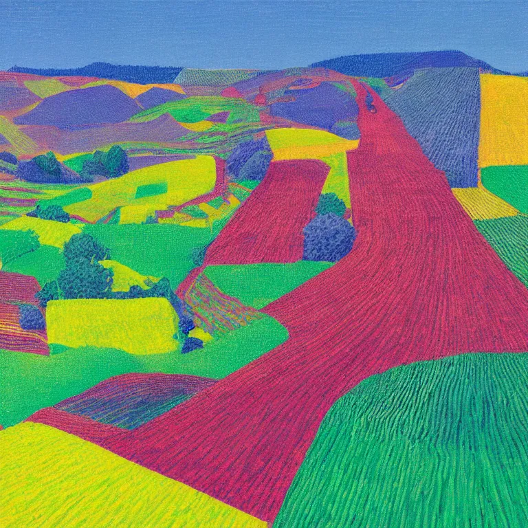 Image similar to dreaming from a new economy and a new financial system for high precision farming, painted by David Hockney, airbrush