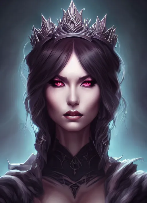 Image similar to queen of darkness, highly detailed, artgerm style, artstation, soft light, sharp focus, illustration, character design, concept art