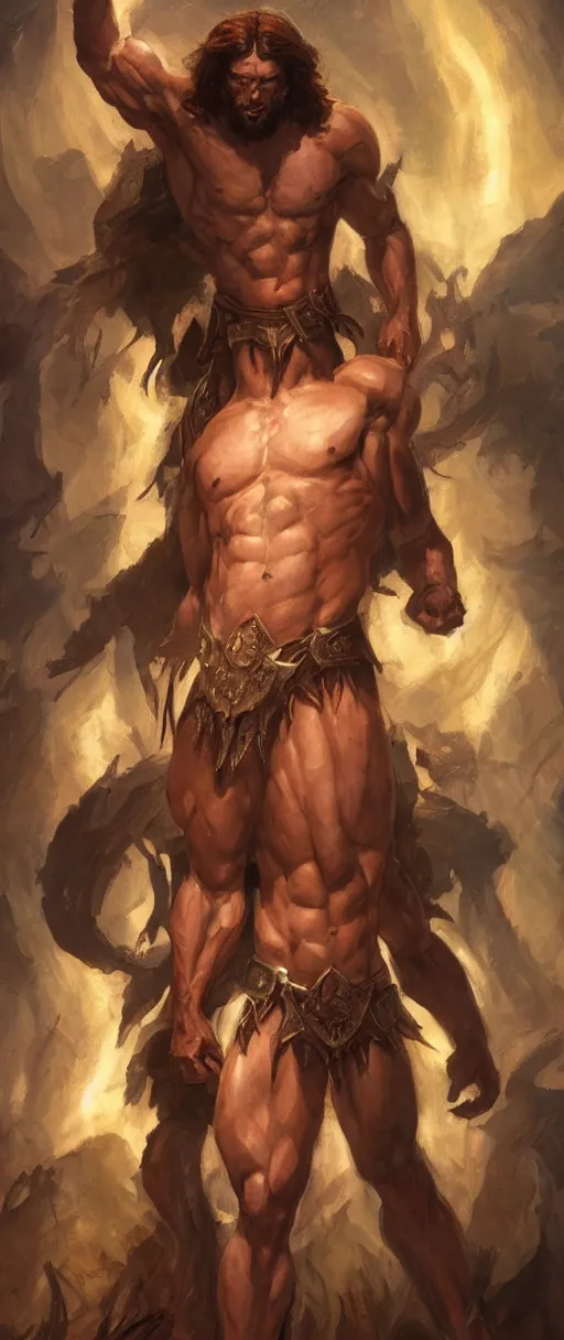 Prompt: extremely muscular jesus christ, magic the gathering art, studio lighting by jessica rossier and brian froud and gaston bussiere