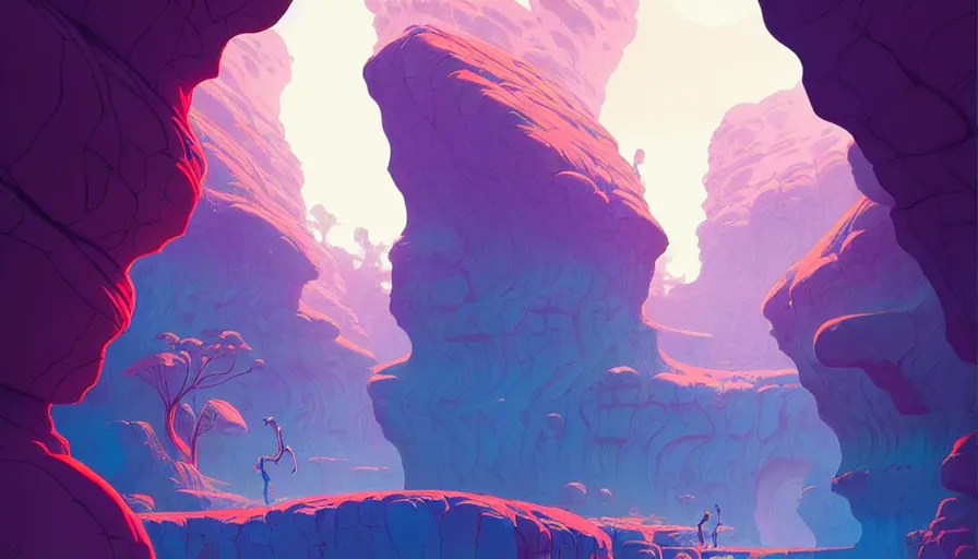 Prompt: natural cave wall, dynamic light, illustration by josan gonzales and moebius, rhads, clean thick line, comics style,