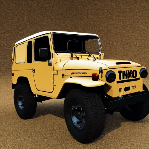 Image similar to in the style of Leonardo da Vinci a Toyota Fj43 build in 1981, black roof, with a roof rack, detailed, 8K, octane render, 8K,