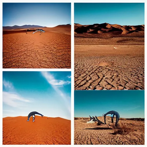 Image similar to 🐋 as 🤖 as 🐼 as 🦕 as 👽, desert photography