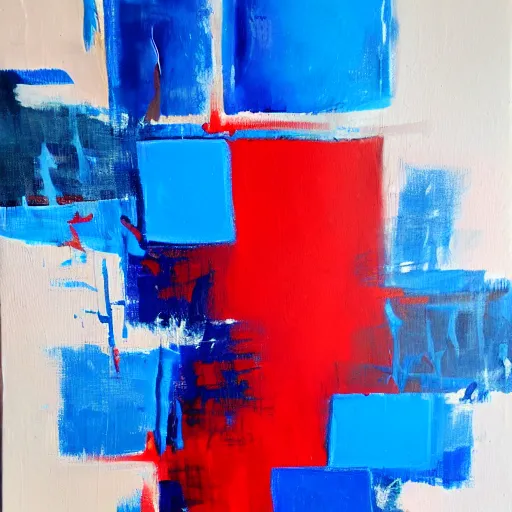 Image similar to acrylic abstract painting on canvas using primary red and blue