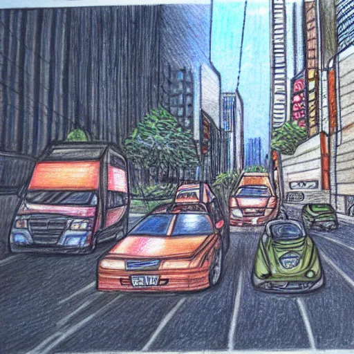 Image similar to chibuya crossing, colored pencil drawing