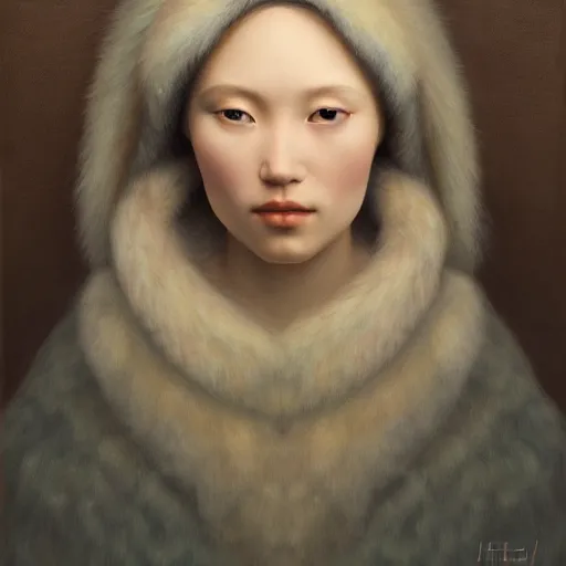 Prompt: a ultradetailed beautiful painting of a inuit european woman by hsiao ron cheng, ngai victo, nivanh chanthara jean delville wlop and dougherty patrick, trending on artstation, alaska, light sparkles, major arcana sky, sharp focus, soft light