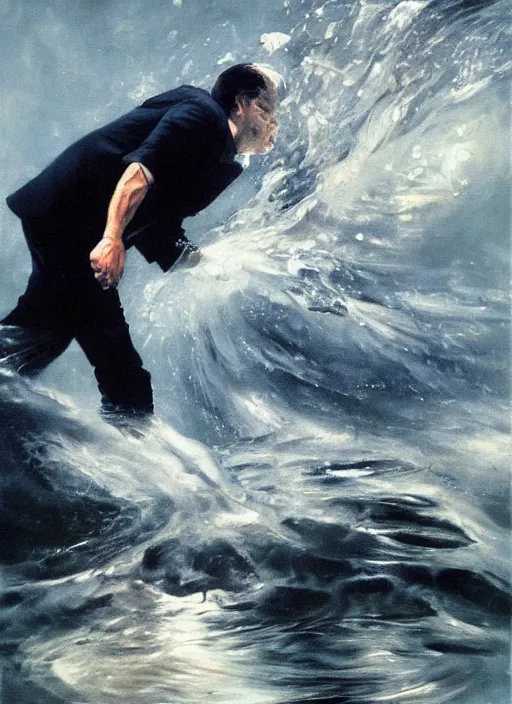 Image similar to joe biden drowning, water rushing lungs, fear!!!!!! scary, painting by phil hale, fransico goya,'action lines '!!!, graphic style, visible brushstrokes, motion blur, blurry, visible paint texture, crisp hd image