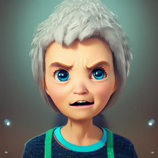 Image similar to super cute but angry gran, portrait, face symmetry, centered, anime style, disney character style, octane render, symetrical portrait, 3 d, pixar, disney, epic lighting, cinematic composition, hyperrealistic, 8 k