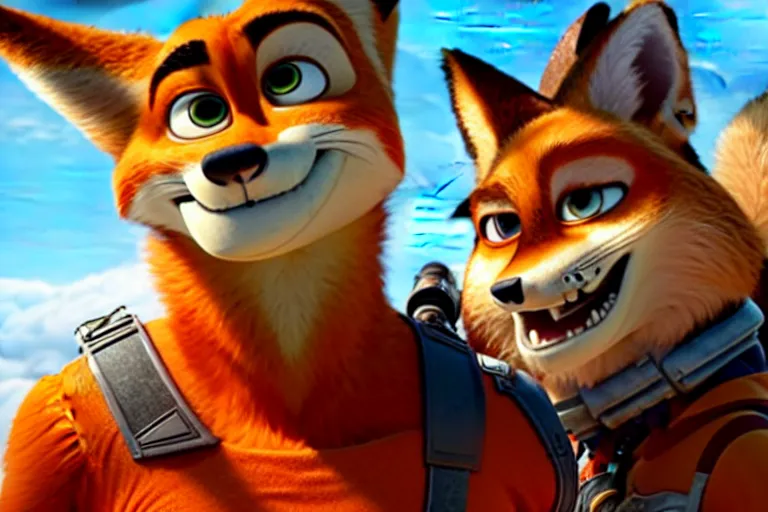 Image similar to nick wilde ( from zootopia ), heavily armed and armored facing down armageddon in a dark and gritty reboot from the makers of mad max : fury road