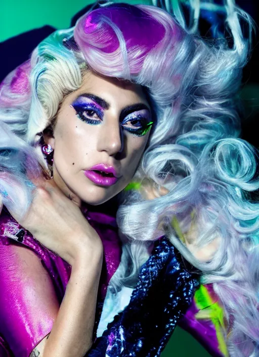 Prompt: lady gaga photoshoot by david lachapelle, high fashion, colourful set, studio lighting Highly realistic. High resolution. Highly detailed. Dramatic. 8k.4k.