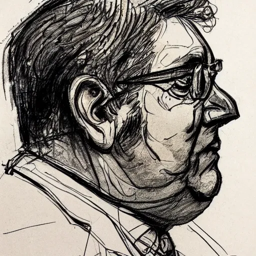 Image similar to a realistic yet scraggly portrait sketch of the side profile of a stern and sophisticated gaben newell, trending on artstation, intricate details, in the style of frank auerbach, in the style of sergio aragones, in the style of martin ansin, in the style of david aja, in the style of mattias adolfsson