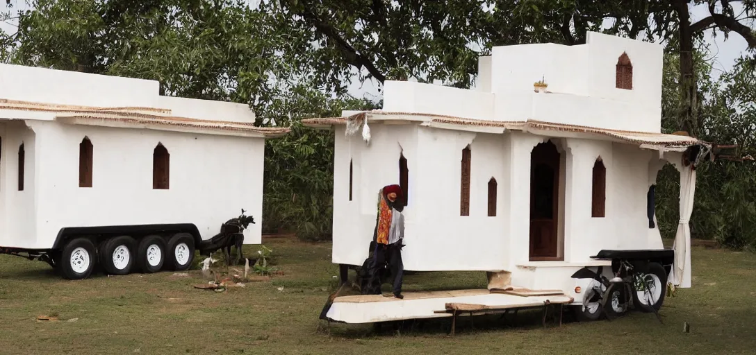 Image similar to mughal - style white ivory tiny home on trailer in agra, india