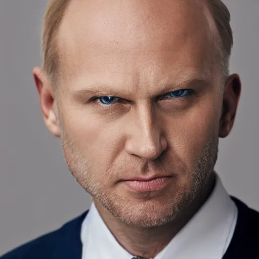 Image similar to Blue eyed blond balding middle aged man with stubble, corporate portait, headshot, profile