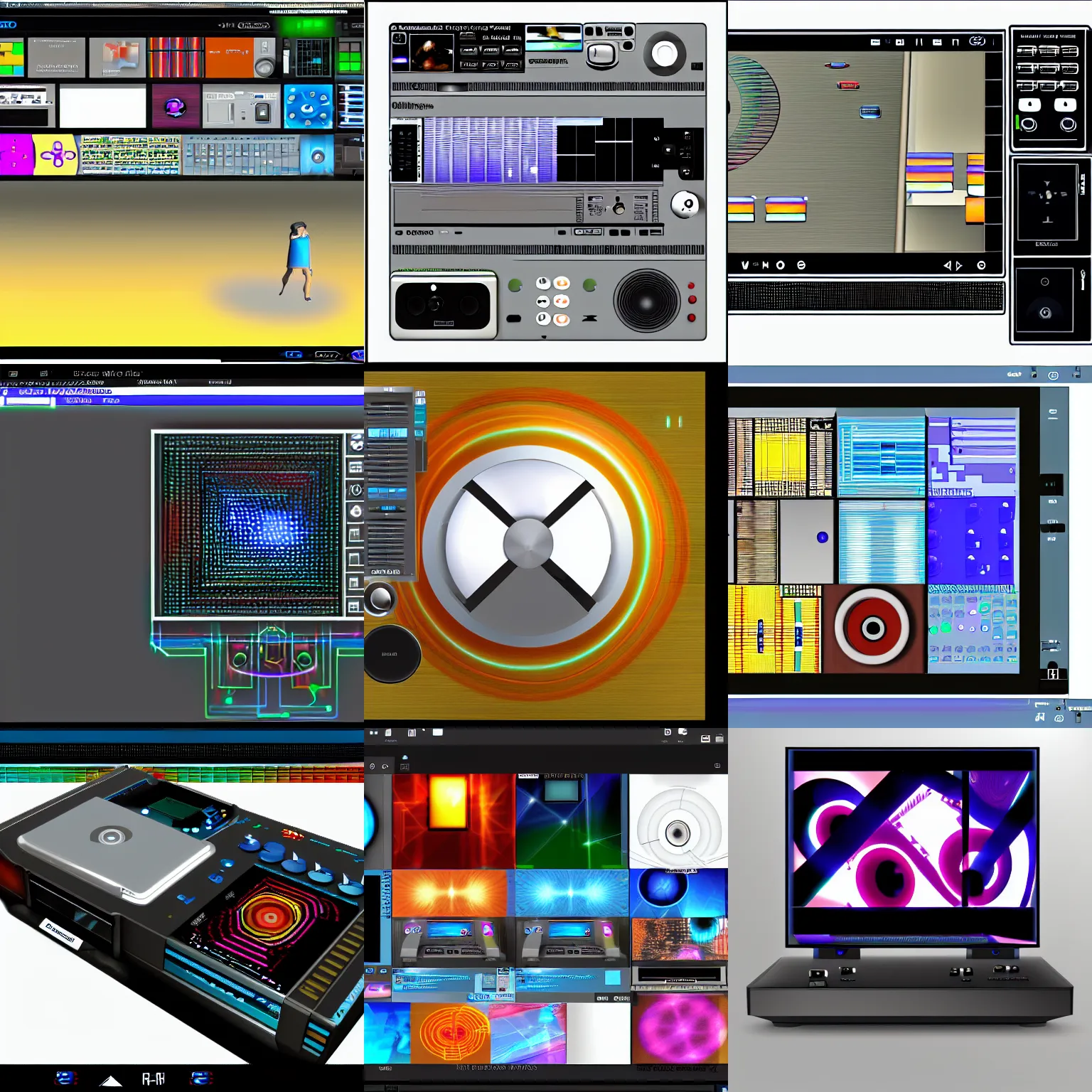 Prompt: dreamcast media player playing electronic music, music visualizer screenshot, crazy skin UI, windows xp media player