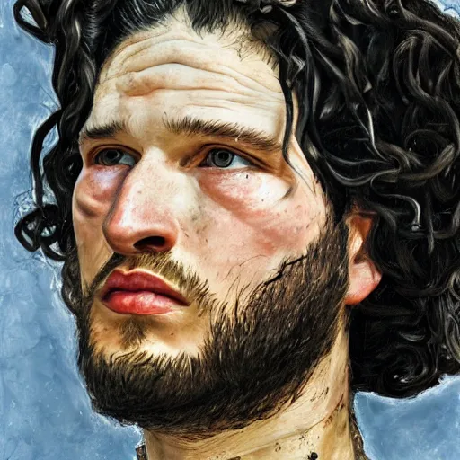 Image similar to high quality high detail painting by lucian freud, hd, jon snow