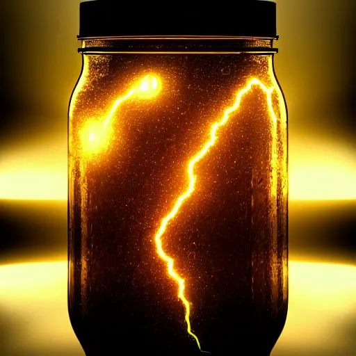 Prompt: lightning captured in a mason jar, scifi, ultra realistic, highly detailed, bright, cinematic