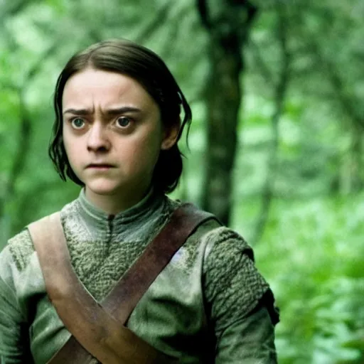 Prompt: arya stark in The Emerald Forest(1985)