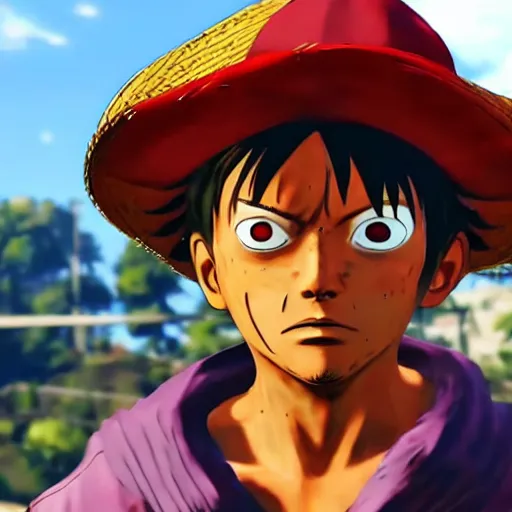 Prompt: Luffy in GTA V, gameplay, 4k,