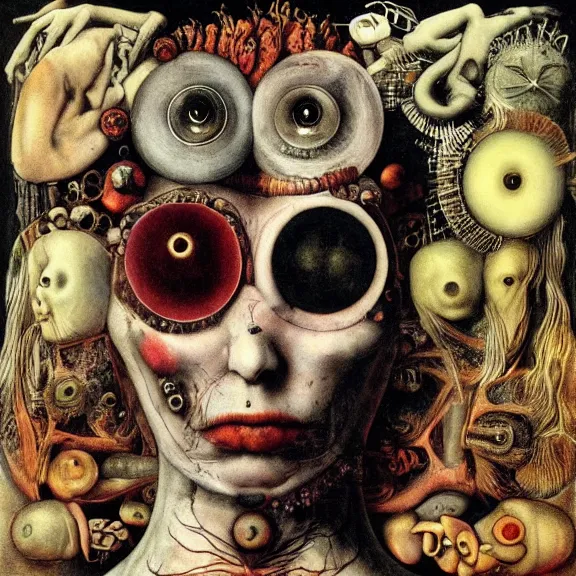 Image similar to post - punk new age album cover, asymmetrical design, magic, apocalypse, psychedelic, highly detailed, black white pink, magic, giger h. r., giuseppe arcimboldo