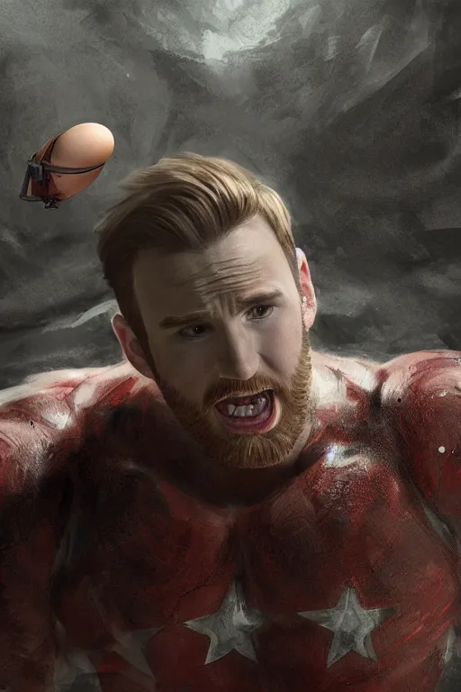 Image similar to chris evans peeks out of an egg, very detailed, concept art, matte painting, 8 k