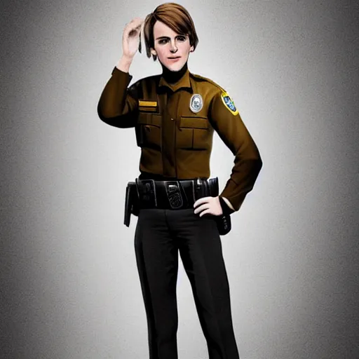 Prompt: emma watson as a police woman, full body profile photo, digital art