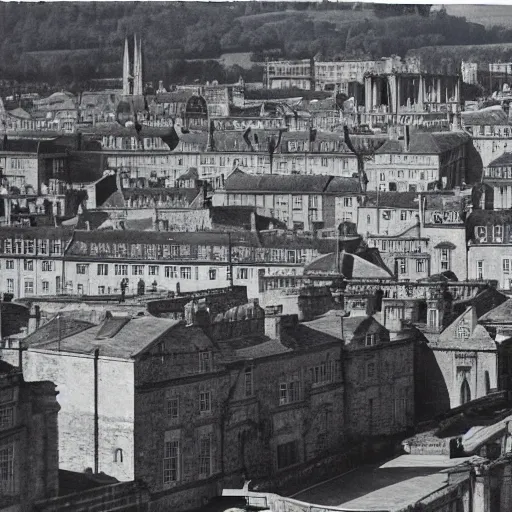 Prompt: glow, photorealistic, the city of bath, post war