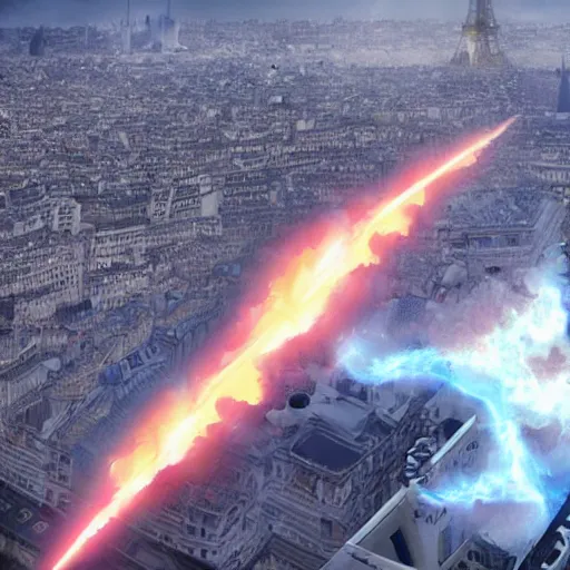 Image similar to yogurt meteor crashes into paris, yogurt covering everything, high resolution news footage, trending on artstation, photo