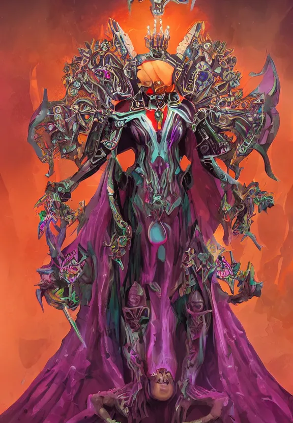 Prompt: colourful necromancer queen concept art, symmetrical, rule of three, detailed body, full body, detailed face, ultradetailed digital illustration, 8 k, epic atmosphere, digital art by simon cowell and rachel walpole