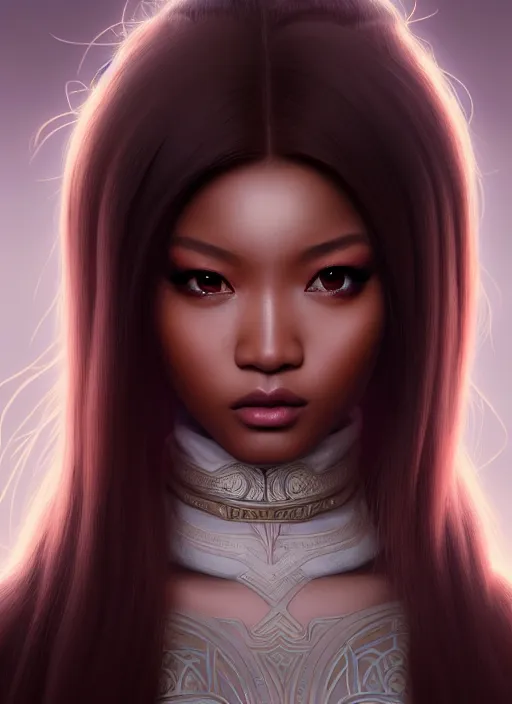 Image similar to portrait of monk, sharp focus, octane render, ( ( brown skin ) ), ffxi, rpg, beautiful, unreal engine, symmetrical!!, maybelline, sephora, loreal, artstation, art by artgerm, rossdraws, art by karol bak, makeup, refraction, beauty mark, cinematic, concept art, vsco