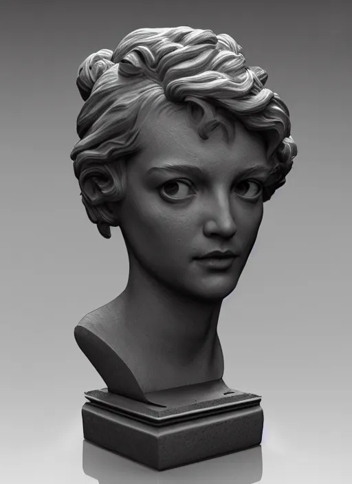 Image similar to 3D resin miniature sculpture by Jean-Baptiste Carpeaux and Luo Li Rong, european lady, prefect symmetrical face, academic art, realistic, 8K, Introduction factory photo, Product Introduction Photo, Hyperrealism. Subsurface scattering, raytracing, Octane Render, Zbrush, simple background