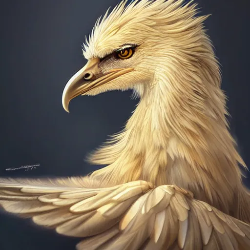 Prompt: a graceful griffin, fantasy, professionally retouched, soft lighting, powerful, realistic, smooth feathers, perfect golden eyes, wide angle, sharp focus on whole body, 8 k high definition, insanely detailed, intricate, elegant, art by artgerm and wlop