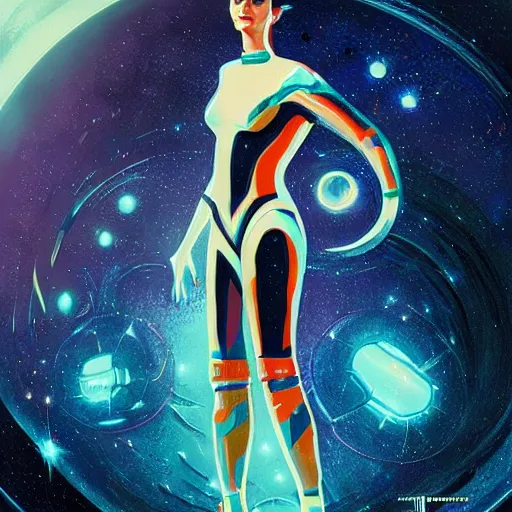 Prompt: Eva Green as a stunning , beautiful retro SCI-FI space heroine 1985 , movie poster, intricate, elegant, highly detailed, centered, digital painting, trending on artstation, concept art, smooth, sharp focus, illustration, art by raphael lacoste ,eddie mendoza ,alex ross, WLOP