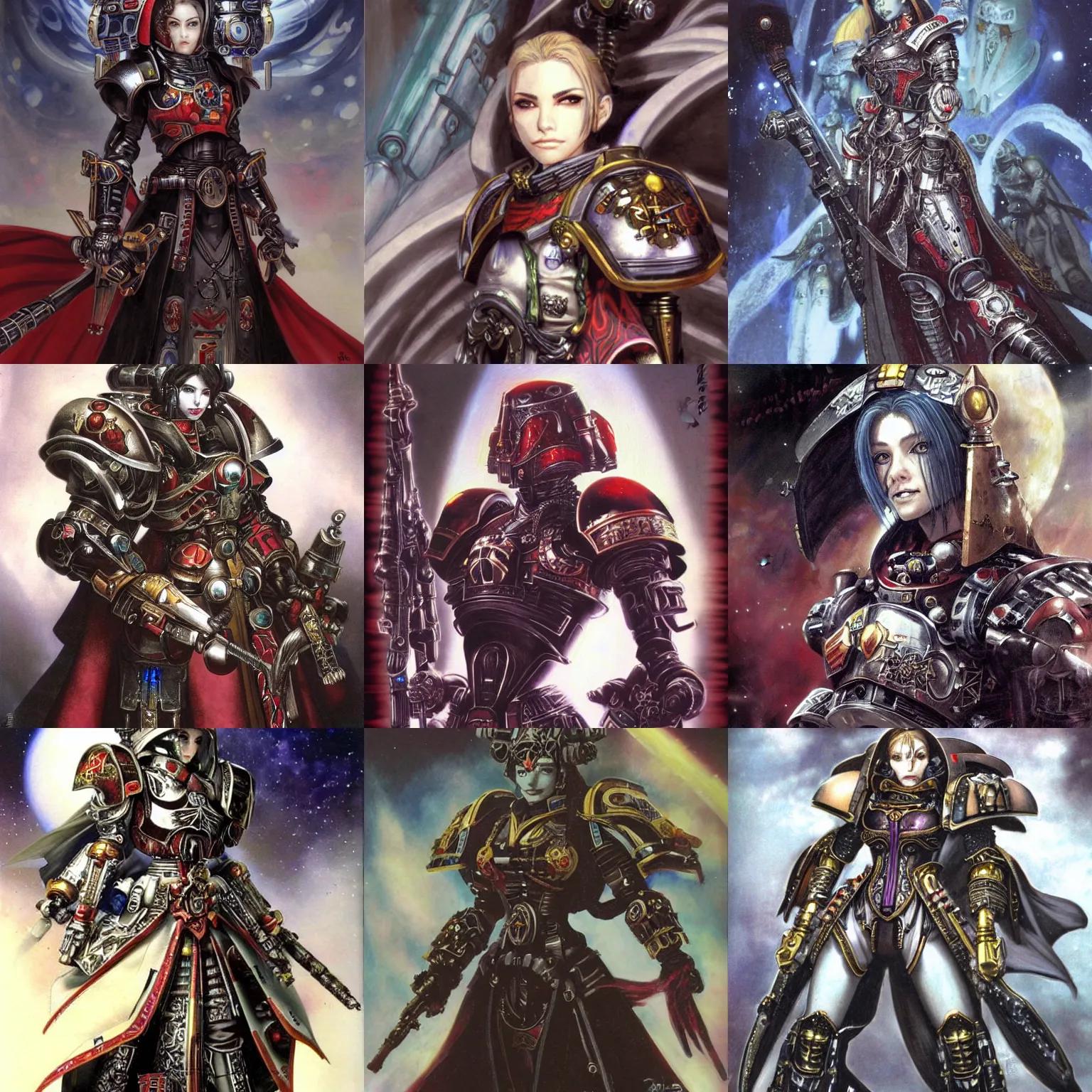 Prompt: a beautiful portrait of a female imperial inquisitor, art by yoshitaka amano and warhammer 4 0 k