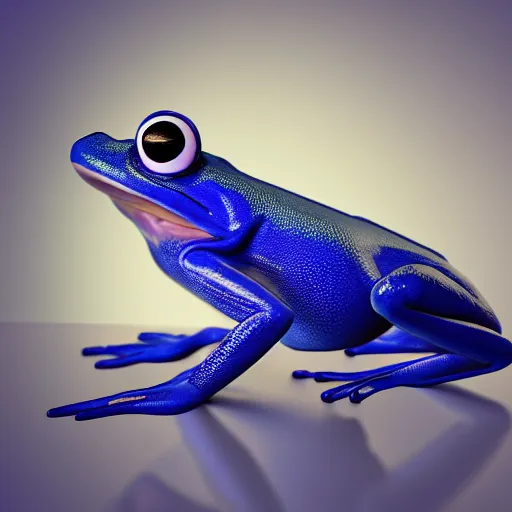 Image similar to octane render professional portrait of a blue frog wearing a suit sitting in an office,