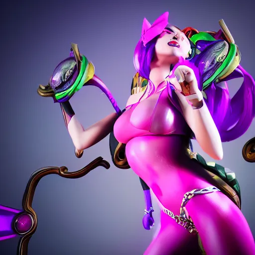 Prompt: still of pretty Jinx (League of Legends) in KDA More music video. 3d render, octane render, game art, realistic, highly detailed, trending on artstation, 4k, trending on artstation, pixar, cgsociety, unreal engine 5, redshift render, trending on artstation, blender, behance, cg