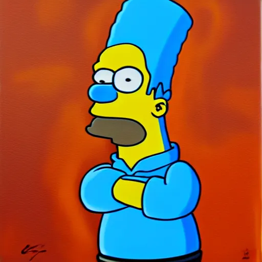 Image similar to Homer Simpson, abstract art acrylics painting