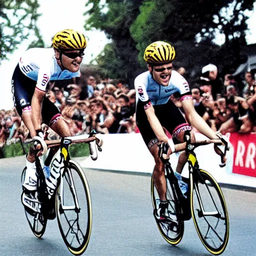 Image similar to “Editorial photo of two Mormon missionaries winning the Tour de France”