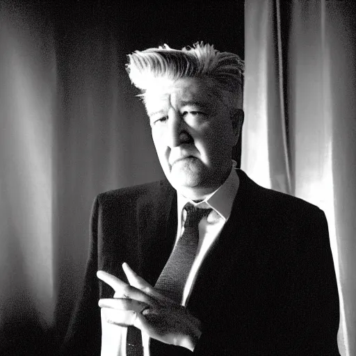 Image similar to david lynch in the midst of an existential crisis, from twin peaks, from black velvet