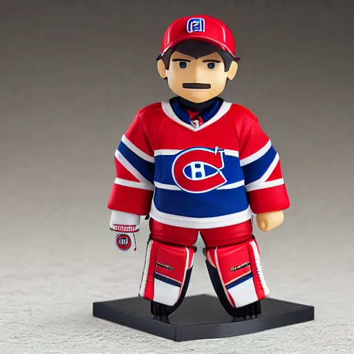 Prompt: high quality portrait flat matte painting of cute Nendoroid figurine of Carey Price Goaltender, in the style of nendoroid and manga NARUTO, number 31 on jersey, Carey Price Goaltender, An anime Nendoroid of Carey Price, goalie Carey Price, number 31!!!!!, full ice hockey goalie gear, Montreal Habs Canadiens figurine, detailed product photo, flat anime style, thick painting, medium close-up