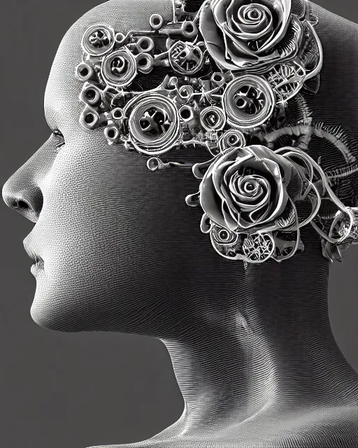 Image similar to mythical dreamy black and white organic bio-mechanical spinal ribbed profile face portrait detail of translucent steampunk beautiful siamese sisters females angelic-human-queen-vegetal-cyborg, highly detailed, intricate trnaslucent ivy jelly ornate, poetic, translucent roses ornate, 3D render, digital art, octane render, 8K artistic photography, photo-realistic, by Dora Maar