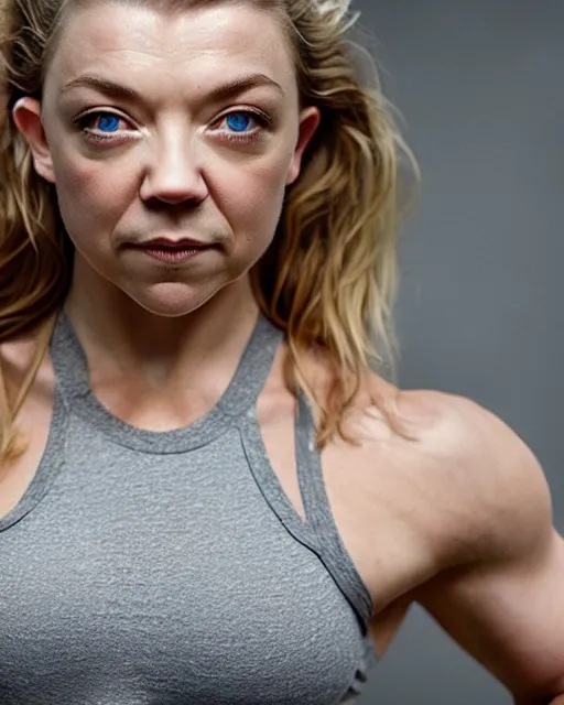 Prompt: extreme closeup of natalie dormer abdominal muscles, wearing shorts and highcut top, very sweaty, backlit, studio lighting, intricate detail, beautiful composition, extremely muscly bodybuilder