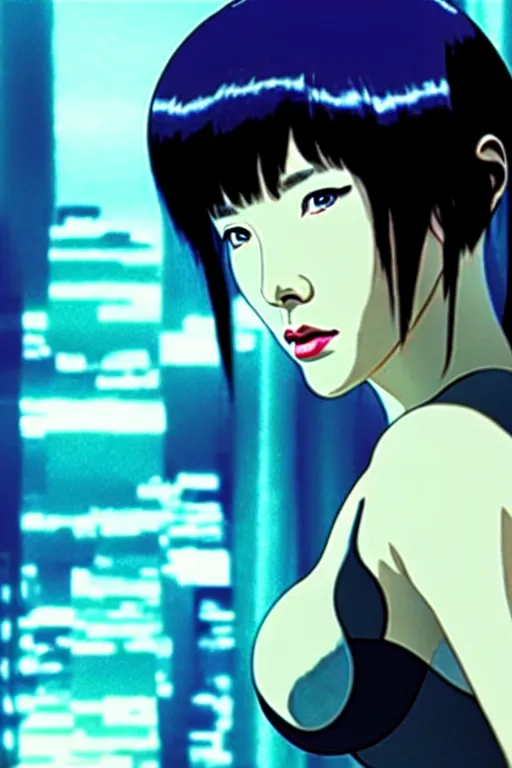 Prompt: film still from ghost in the shell, style of yoshii chie, cinematic, highly detailed