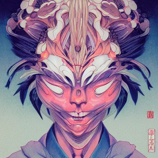 Image similar to prompt : yokai portrait soft light painted by james jean and katsuhiro otomo and erik jones, inspired by evangeleon anime, smooth face feature, intricate oil painting, high detail illustration, sharp high detail, manga and anime 1 9 9 9