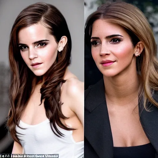 Image similar to a full - figure profile photograph of a woman who is a genetic combination of emma watson and kim kardashian