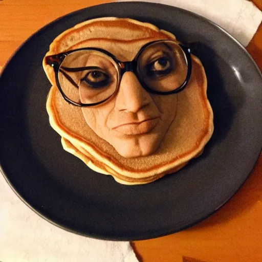 Prompt: i can barely make it out but it almost looks like jeff goldblum in that pancake